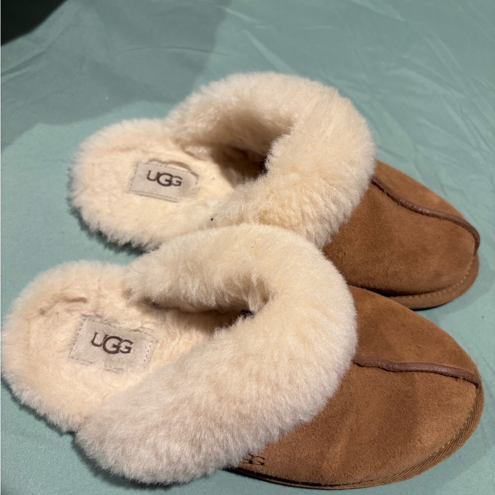 UGG Tan and Cream Shearling Slippers